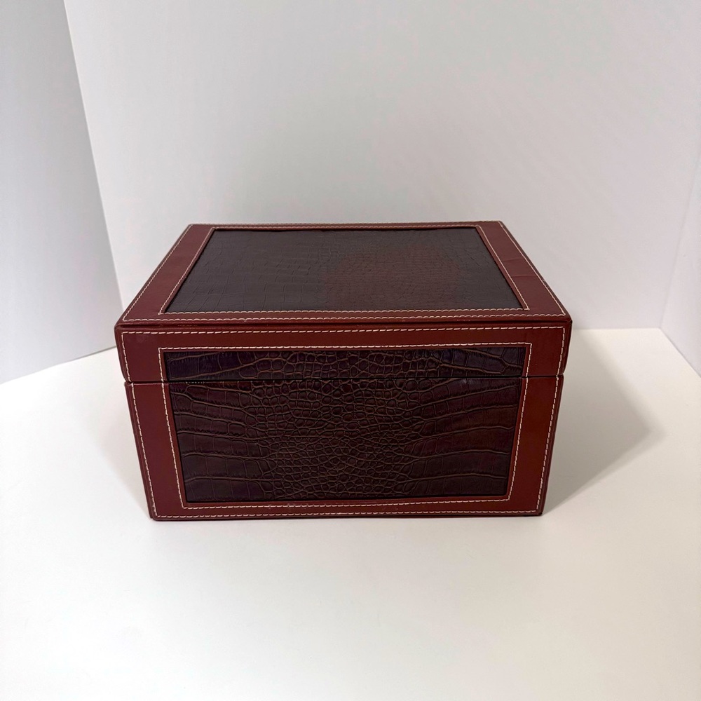 Croc Embossed Faux Leather Keepsake Box Brown Decorative Storage Home Office